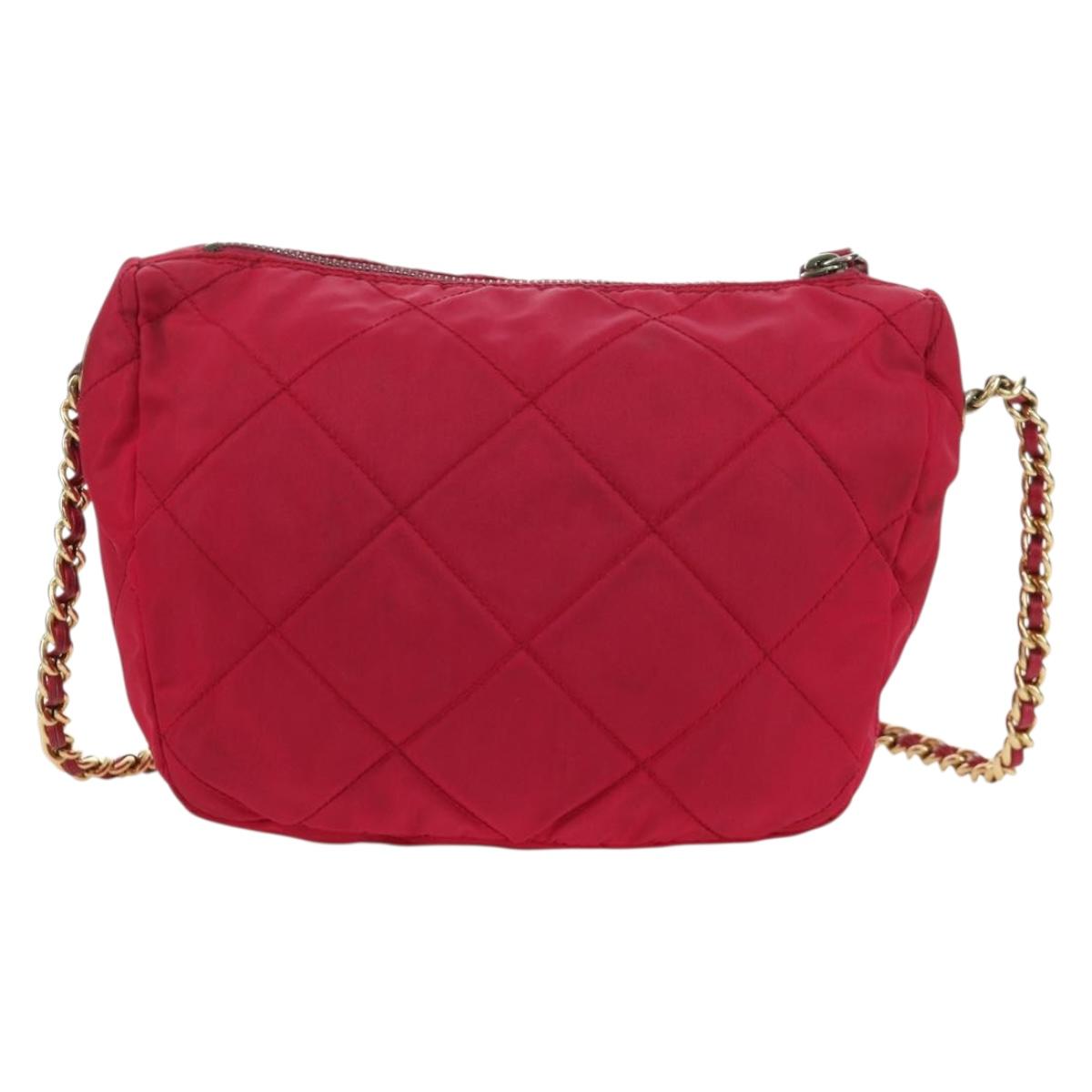 PRADA Chain Shoulder Bag Nylon Pink Gold Auth 166995A