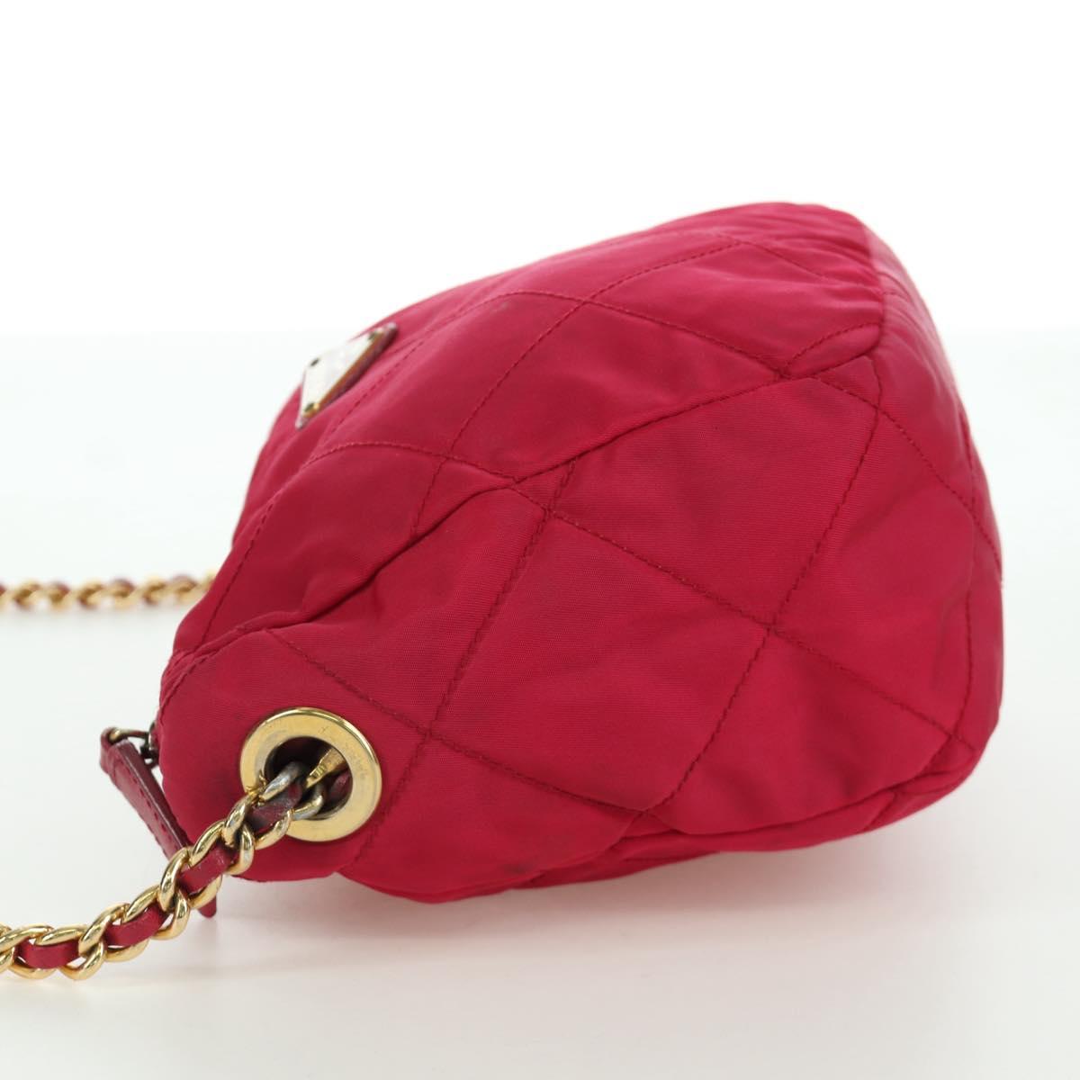 PRADA Chain Shoulder Bag Nylon Pink Gold Auth 166995A