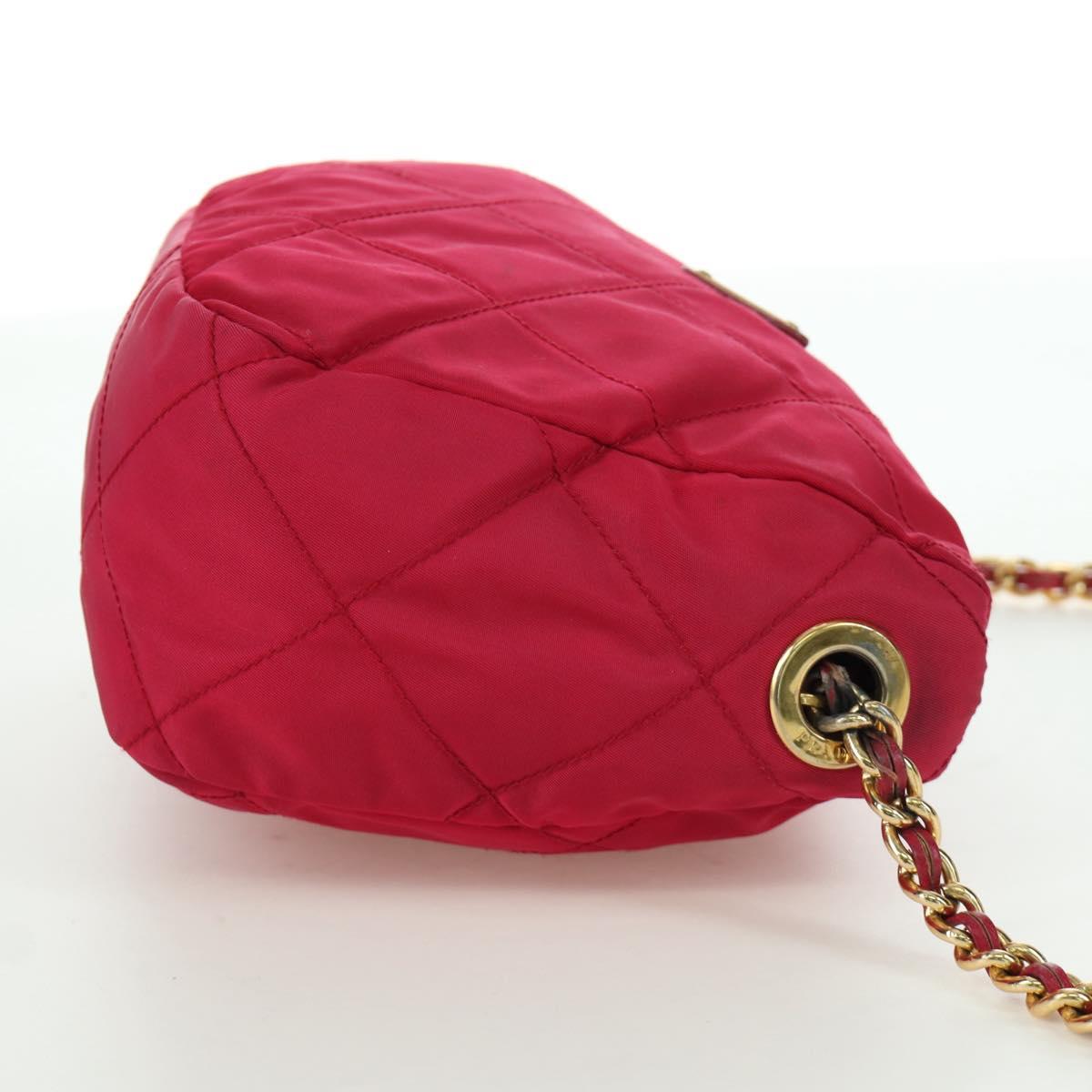 PRADA Chain Shoulder Bag Nylon Pink Gold Auth 166995A