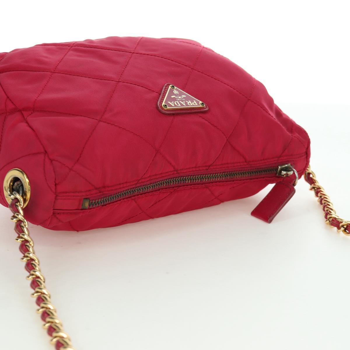 PRADA Chain Shoulder Bag Nylon Pink Gold Auth 166995A