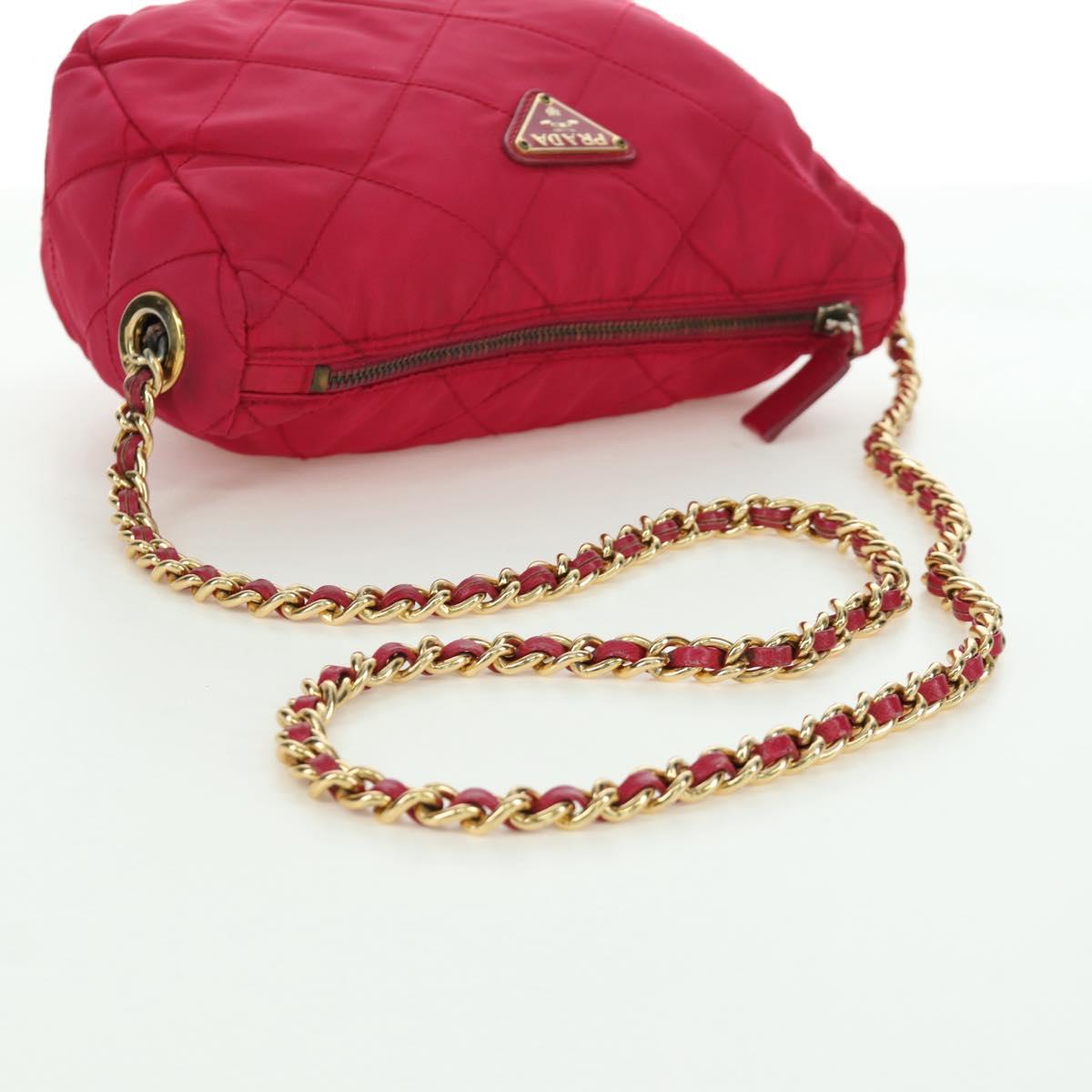 PRADA Chain Shoulder Bag Nylon Pink Gold Auth 166995A