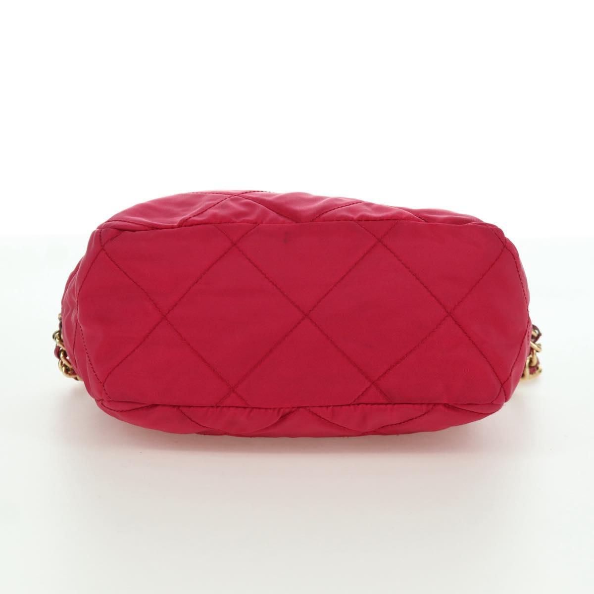 PRADA Chain Shoulder Bag Nylon Pink Gold Auth 166995A