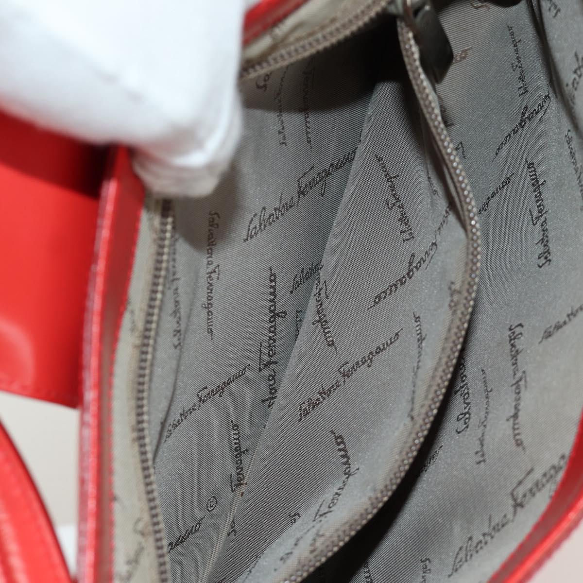 Salvatore Ferragamo Shoulder Bag Leather Red Silver Auth 166996A