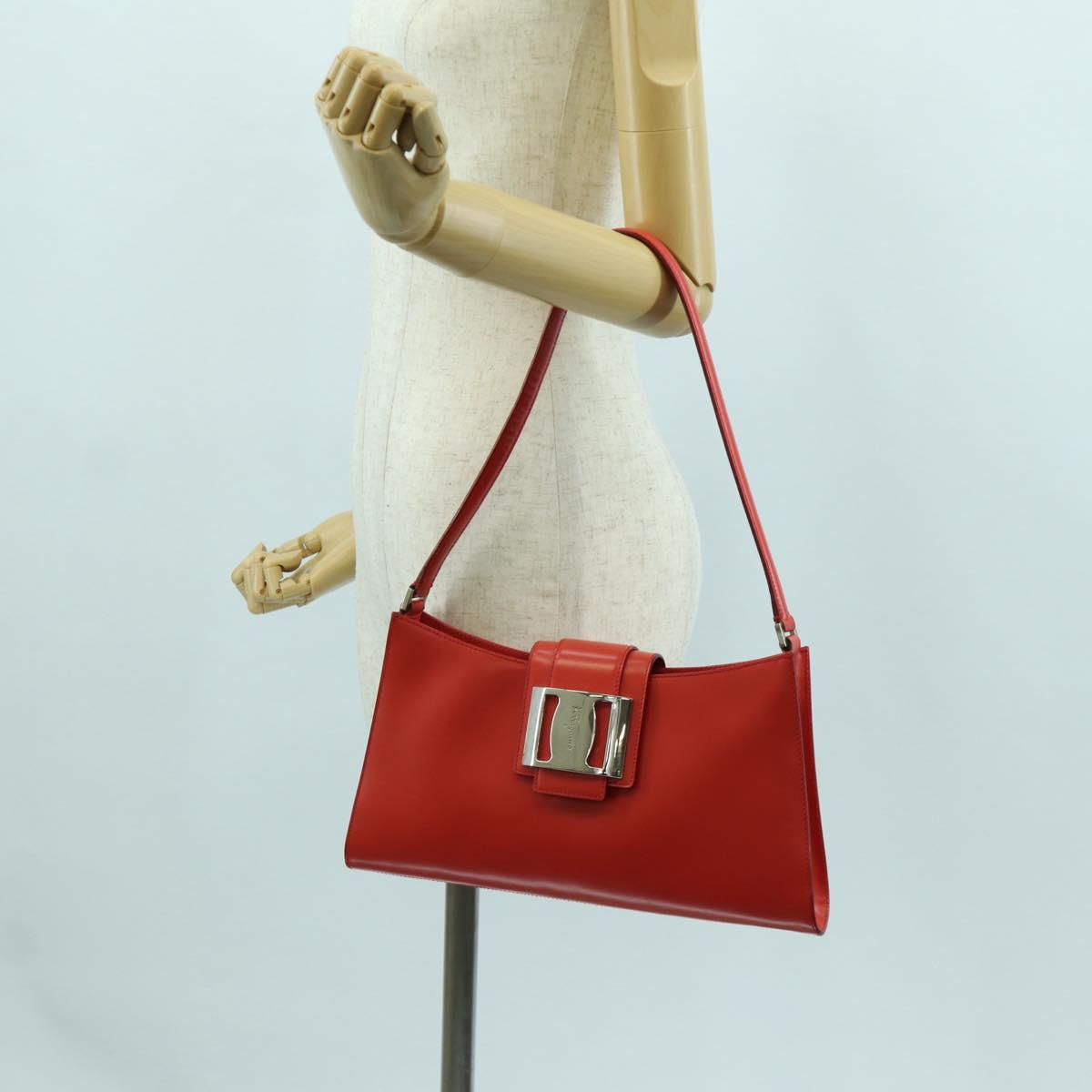 Salvatore Ferragamo Shoulder Bag Leather Red Silver Auth 166996A