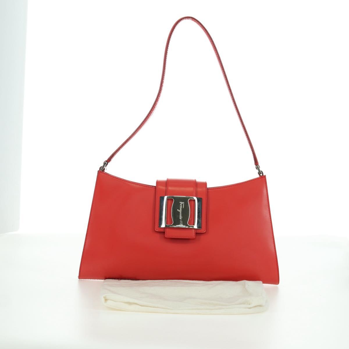 Salvatore Ferragamo Shoulder Bag Leather Red Silver Auth 166996A