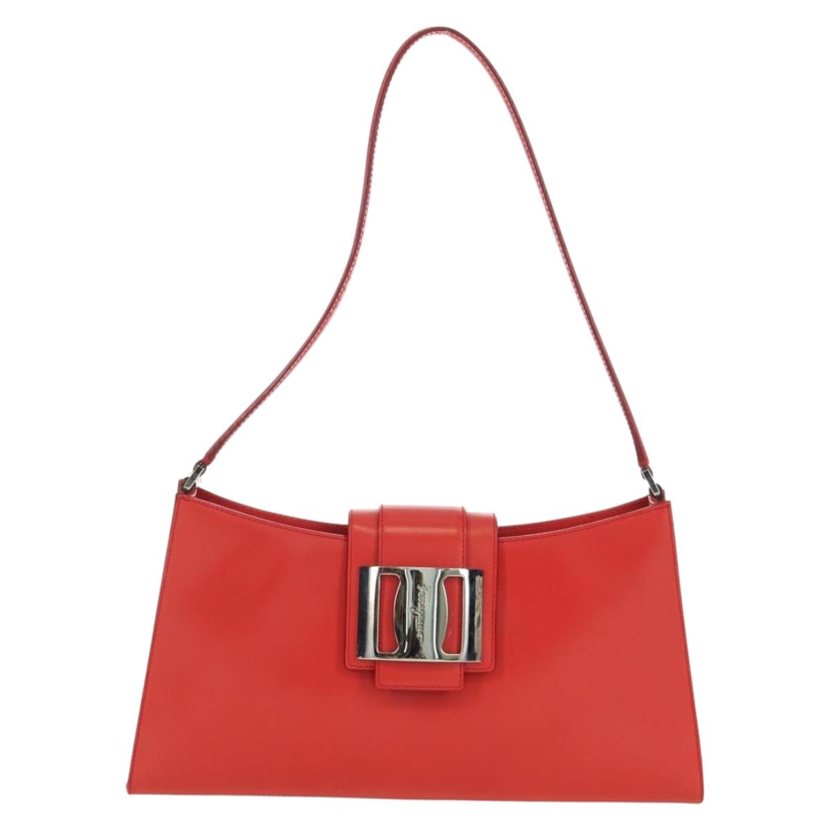 Salvatore Ferragamo Shoulder Bag Leather Red Silver Auth 166996A