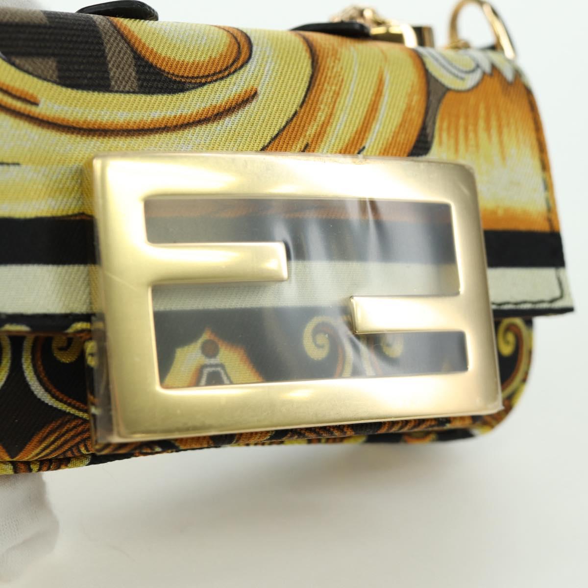 FENDI テ VERSACE FENDACE Mamma Baguette Pouch Nylon Black Gold Tone Auth 166998SM