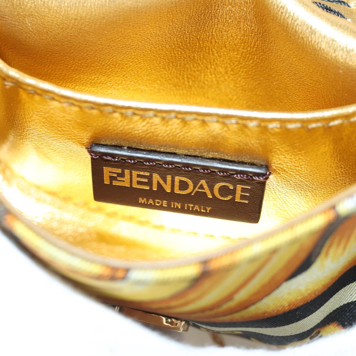 FENDI テ VERSACE FENDACE Mamma Baguette Pouch Nylon Black Gold Tone Auth 166998SM