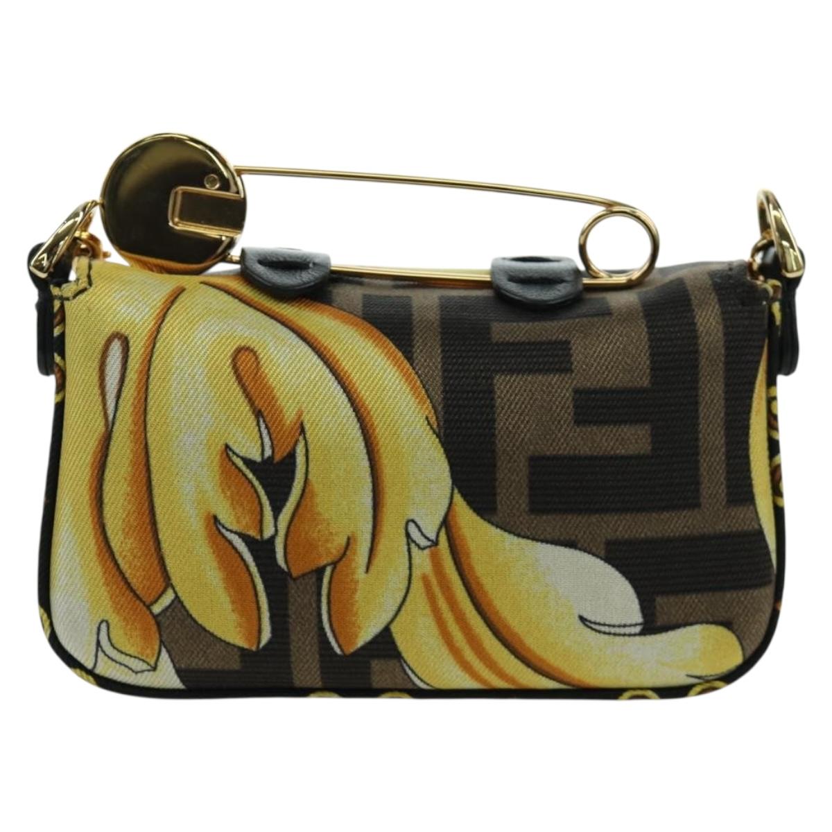FENDI テ VERSACE FENDACE Mamma Baguette Pouch Nylon Black Gold Tone Auth 166998SM