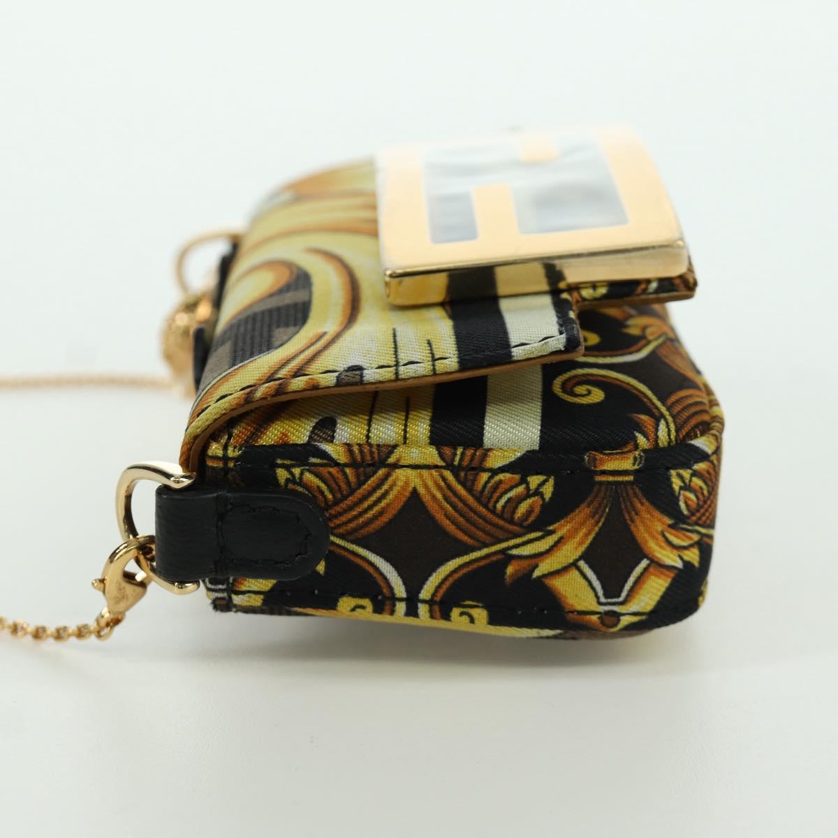 FENDI テ VERSACE FENDACE Mamma Baguette Pouch Nylon Black Gold Tone Auth 166998SM