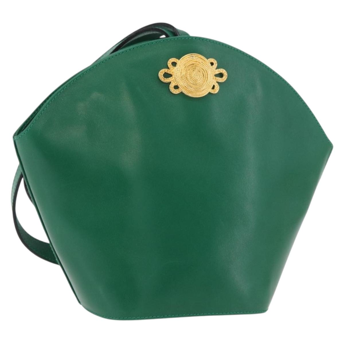 Salvatore Ferragamo Shoulder Bag Leather Green Gold Auth 167004A