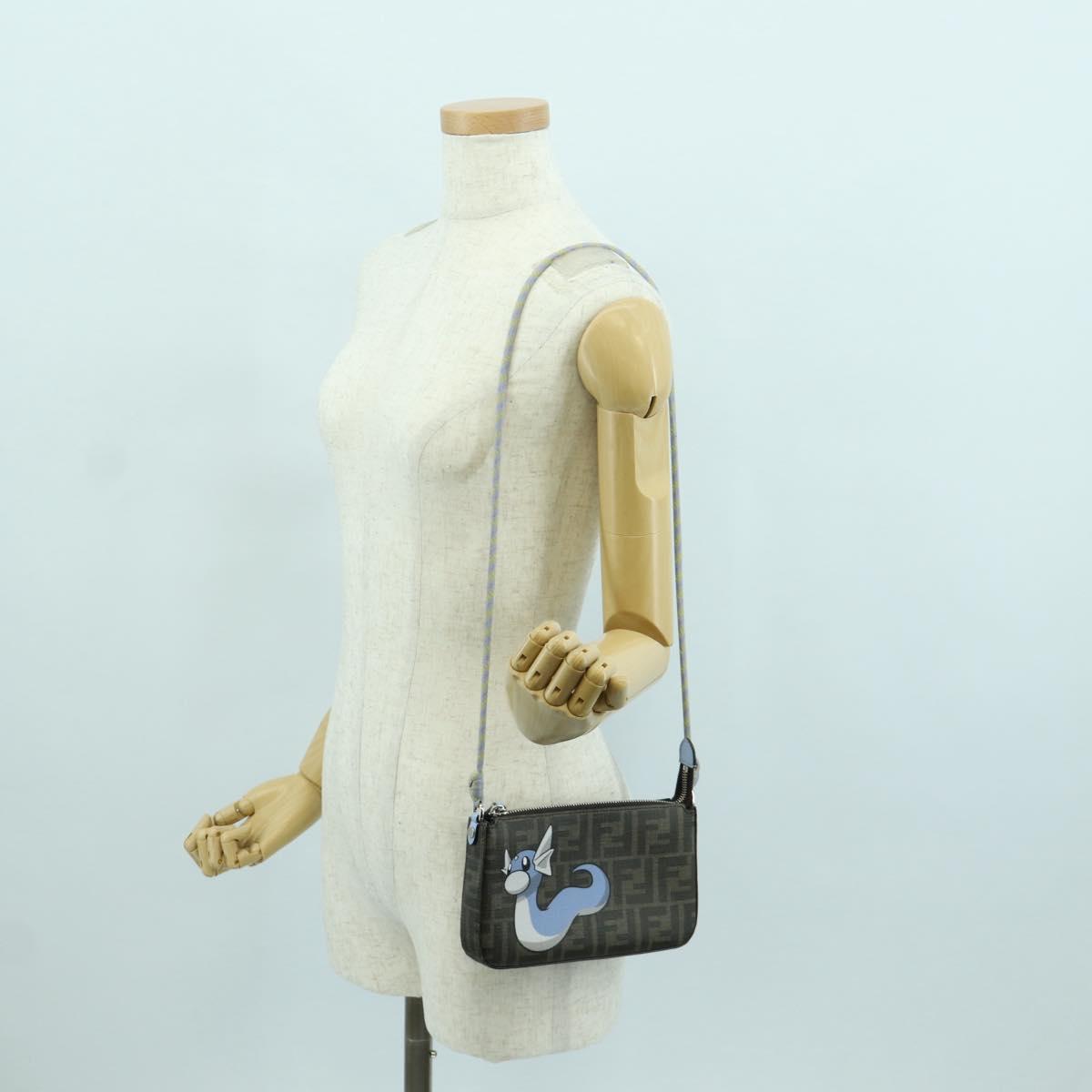 FENDI Zucca Canvas Miniryu FENDI x FRGMT x POKテ窺ON Bag Black Brown Auth 167070SM