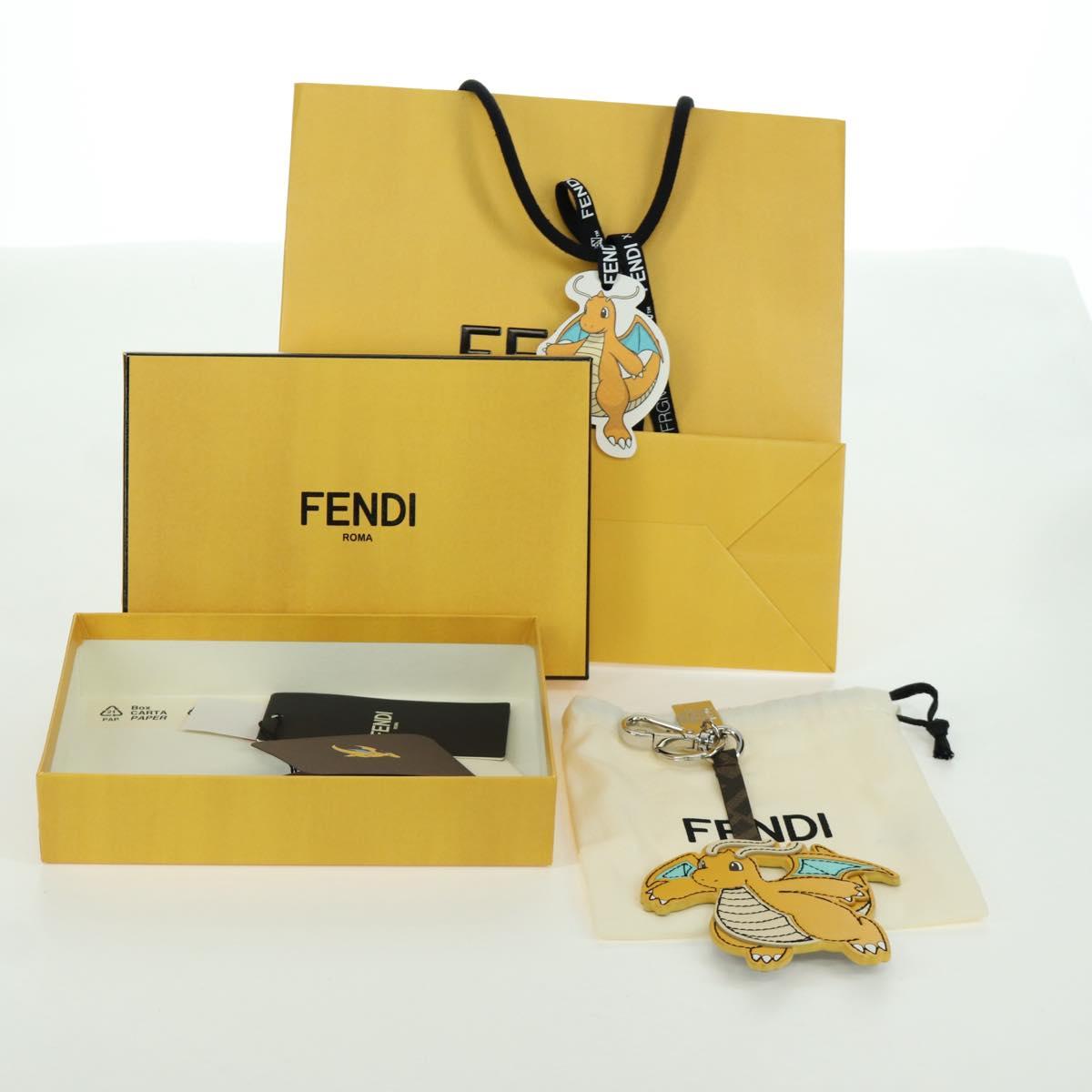 FENDI FENDI x FRGMT x POKテ窺ON Dragonite Charm Leather Yellow Auth 167076SM