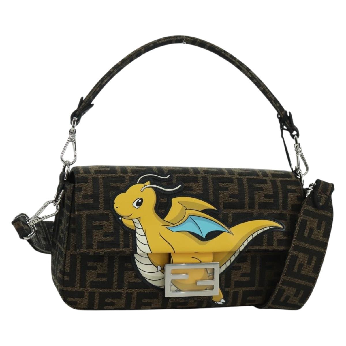 FENDI Zucca Canvas Dragonfly FRGMT POKテ窺ON Mamma Baguette Black Auth 167082SM
