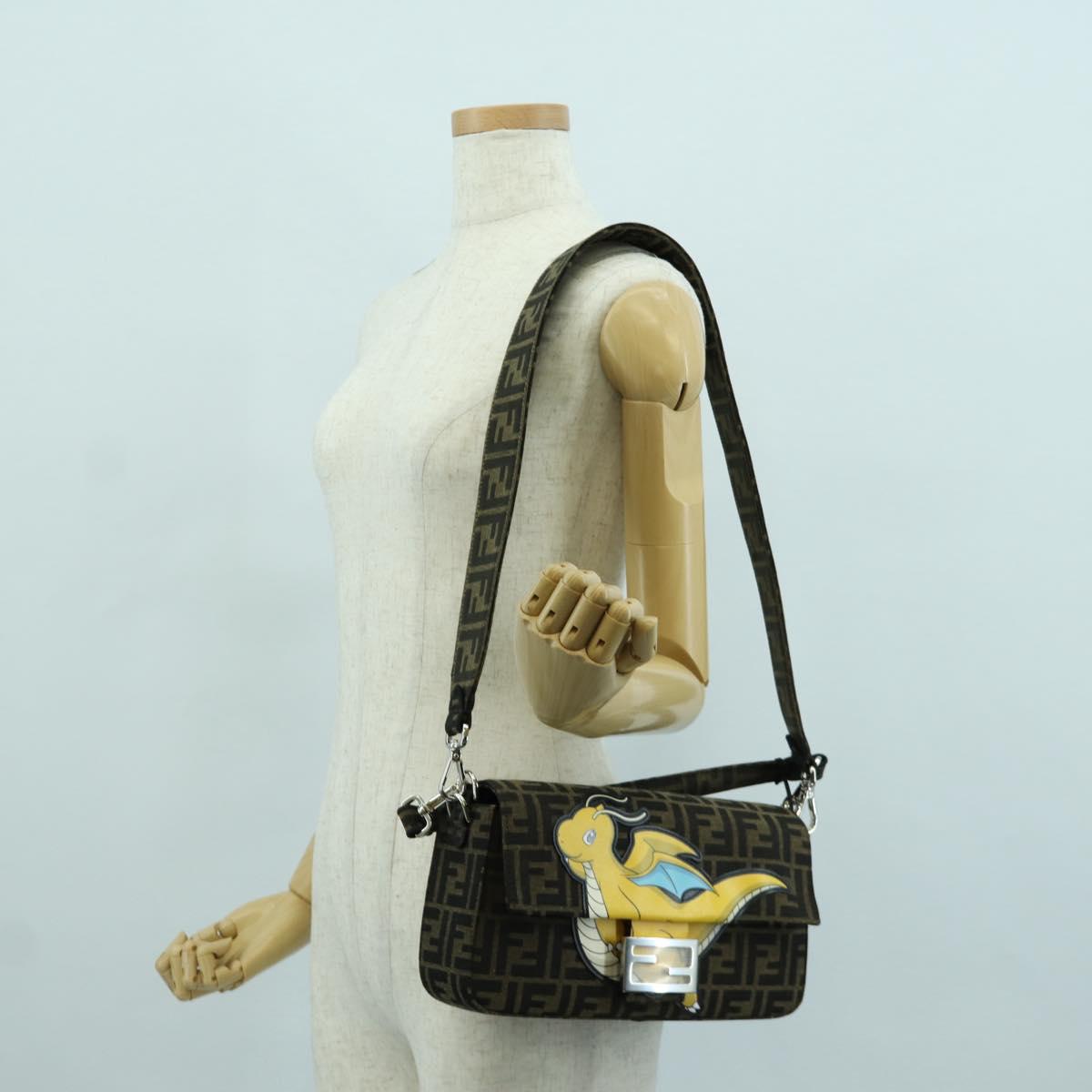 FENDI Zucca Canvas Dragonfly FRGMT POKテ窺ON Mamma Baguette Black Auth 167082SM