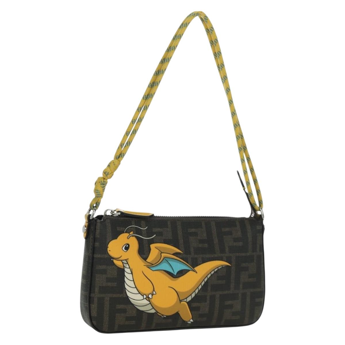 FENDI Zucca Canvas Dragonfly FENDI x FRGMT x POKテ窺ON Bag Black Auth 167090SM