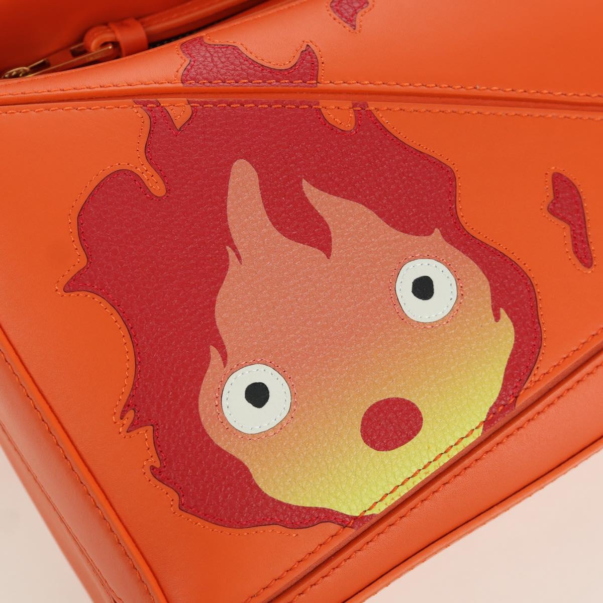 LOEWE テ Ghibli Howl's Moving Castle Puzzle Bag Calcifer Orange Auth 167092SM