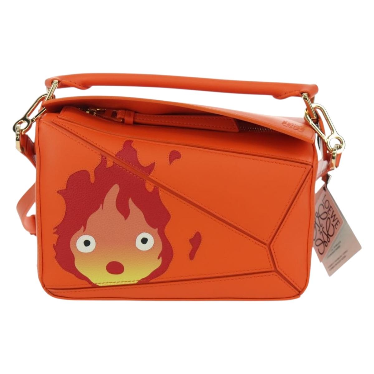LOEWE テ Ghibli Howl's Moving Castle Puzzle Bag Calcifer Orange Auth 167092SM