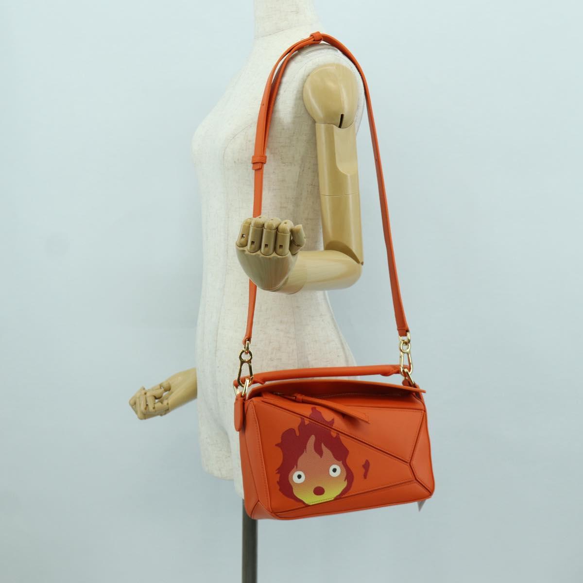 LOEWE テ Ghibli Howl's Moving Castle Puzzle Bag Calcifer Orange Auth 167092SM