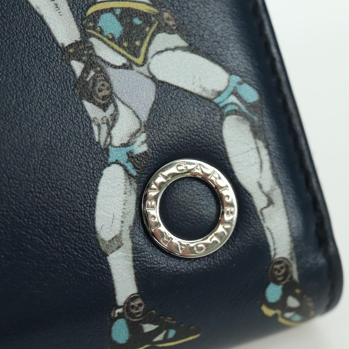 BVLGARI x JoJo's Bizarre Adventure Keeler Queen Wallet Navy Auth 167095SM