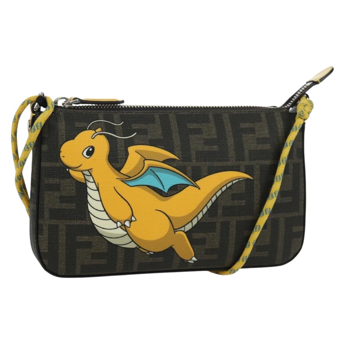 FENDI x FRGMT x POKテ窺ON Zucca Canvas Dragonfly Bag Black Brown Auth 167097SM