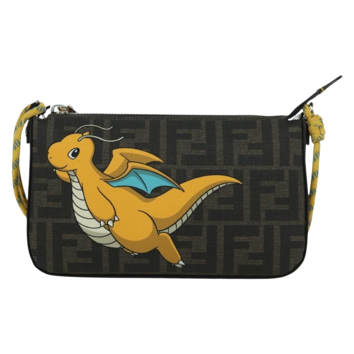 FENDI x FRGMT x POKテ窺ON Zucca Canvas Dragonfly Bag Black Brown Auth 167097SM