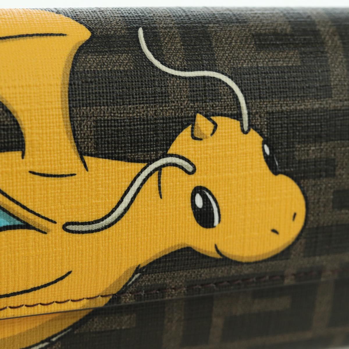 FENDI xFRGMTxPOKテ窺ON Zucca Canvas Chain Wallet Dragon Bag Black Auth 167109SM