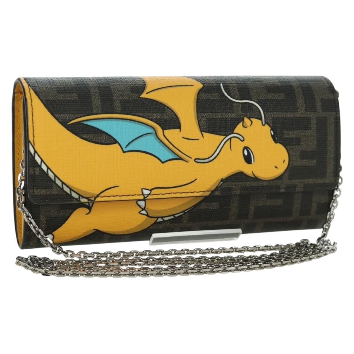 FENDI xFRGMTxPOKテ窺ON Zucca Canvas Chain Wallet Dragon Bag Black Auth 167109SM