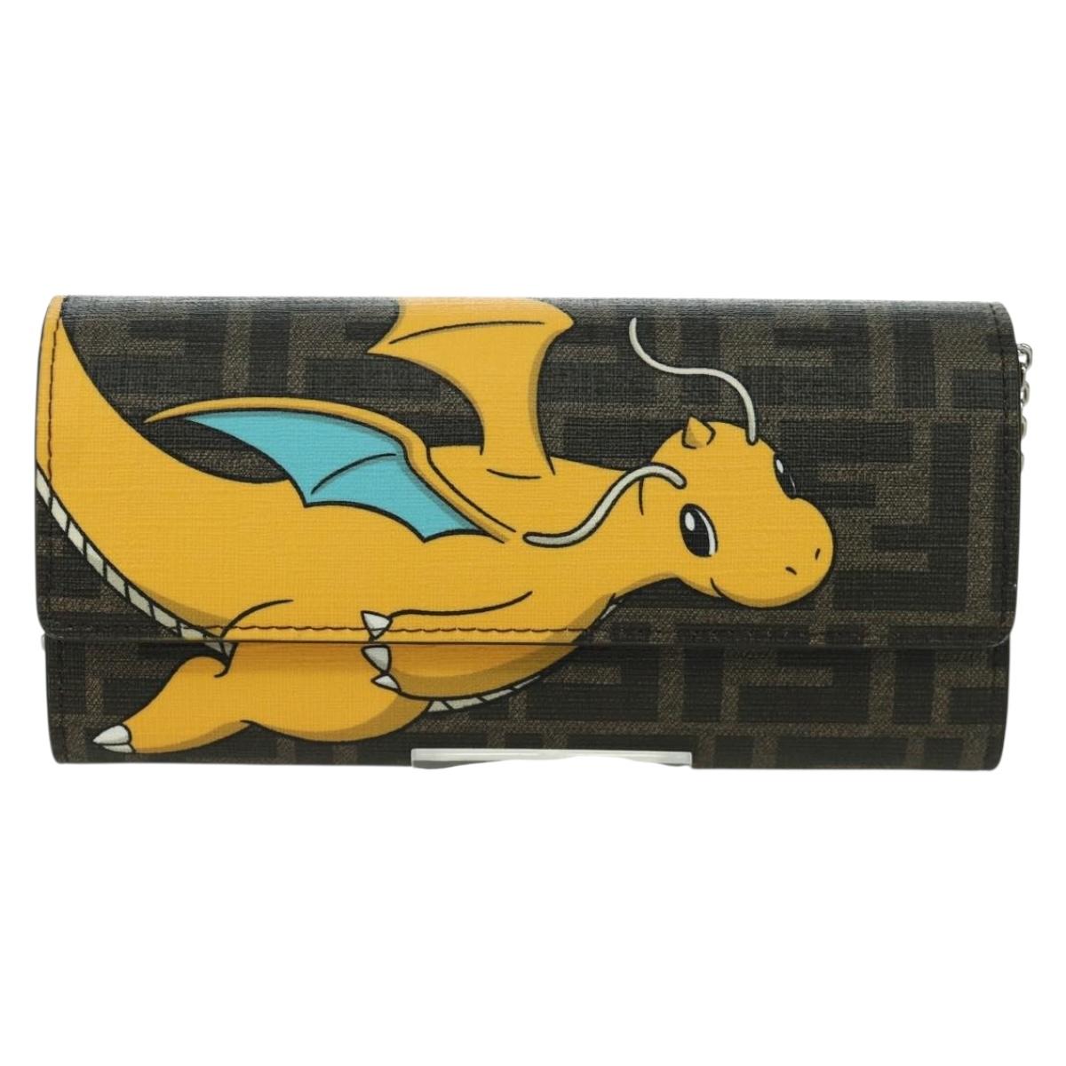 FENDI xFRGMTxPOKテ窺ON Zucca Canvas Chain Wallet Dragon Bag Black Auth 167109SM
