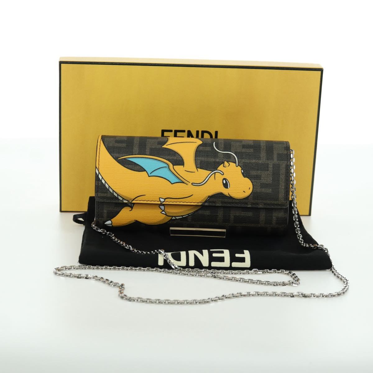 FENDI xFRGMTxPOKテ窺ON Zucca Canvas Chain Wallet Dragon Bag Black Auth 167109SM