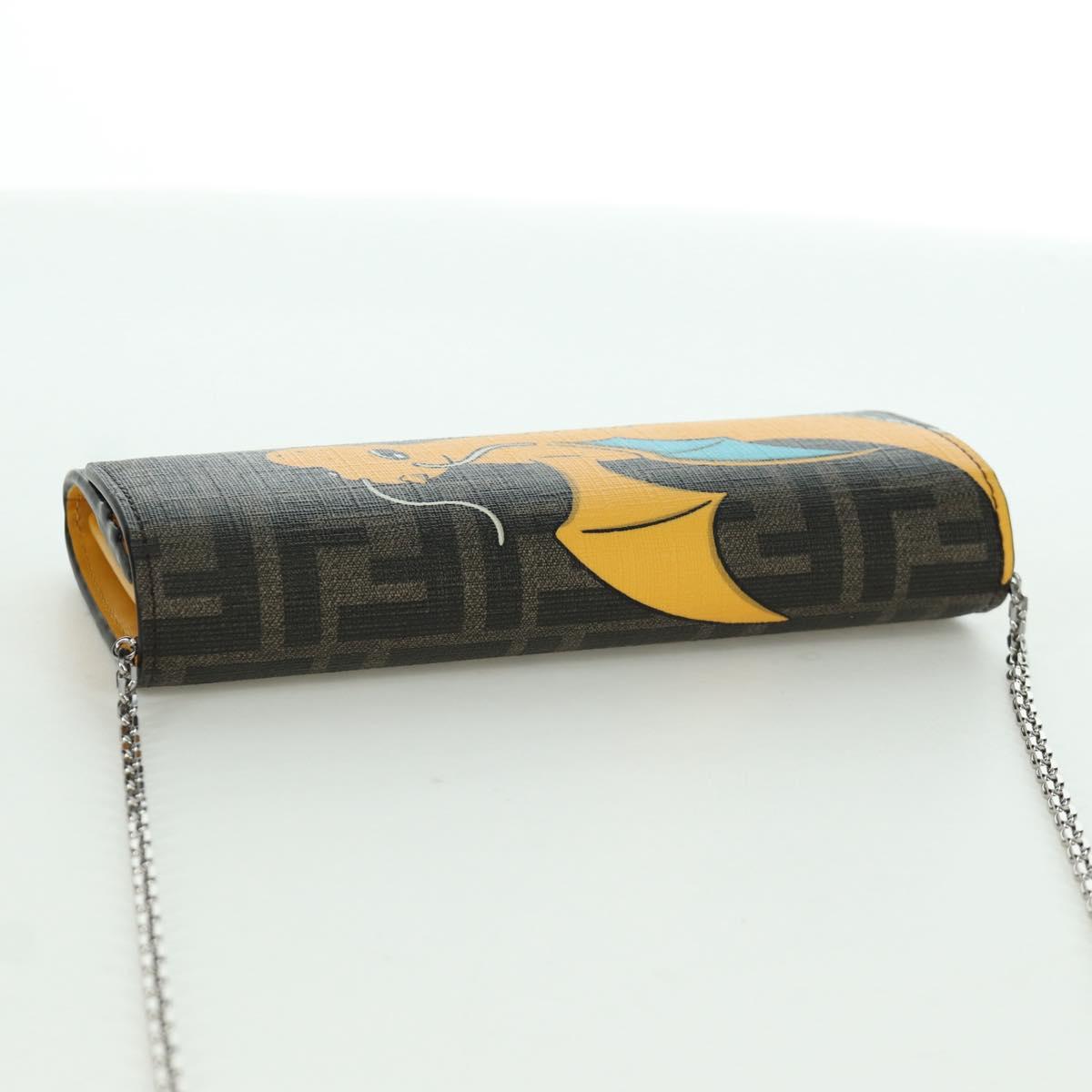 FENDI xFRGMTxPOKテ窺ON Zucca Canvas Chain Wallet Dragon Bag Black Auth 167109SM