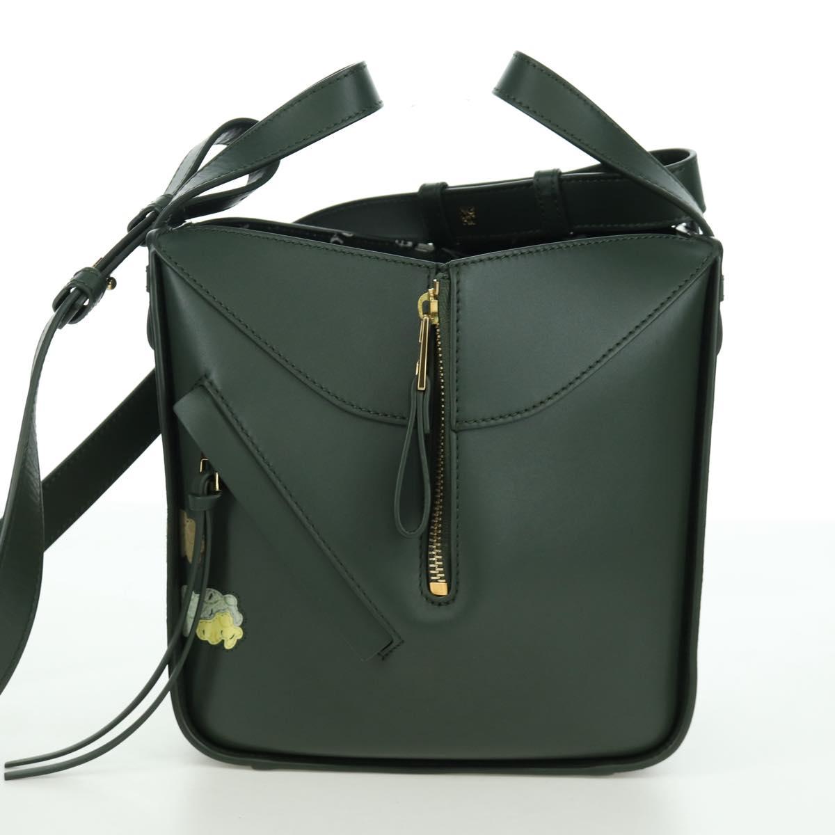 LOEWE Compact Hammock Hand Bag Leather 2way Green Gold Auth 167114SM