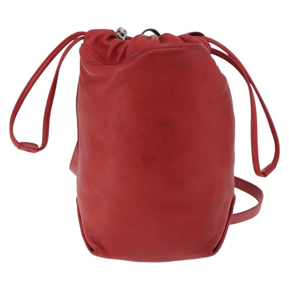 SAINT LAURENT Teddy Small Shoulder Bag Leather Red Silver Auth 167159A