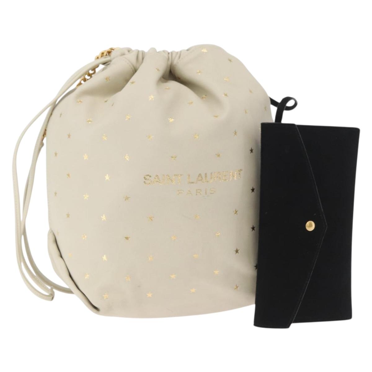 SAINT LAURENT Teddy Small Shoulder Bag Leather White Gold Auth 167172A