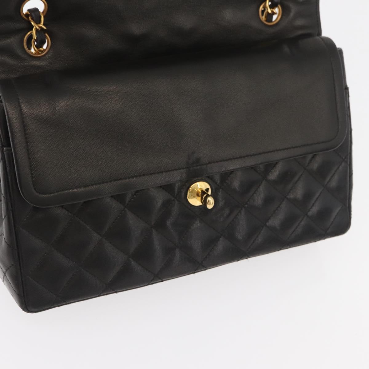 CHANEL Matelasse Bag Lamb Skin Paris limited model Black CC Auth 167175SM