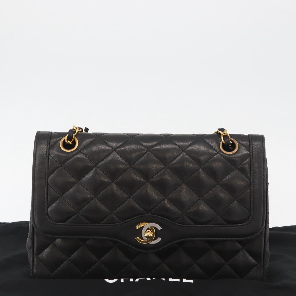 CHANEL Matelasse Bag Lamb Skin Paris limited model Black CC Auth 167175SM