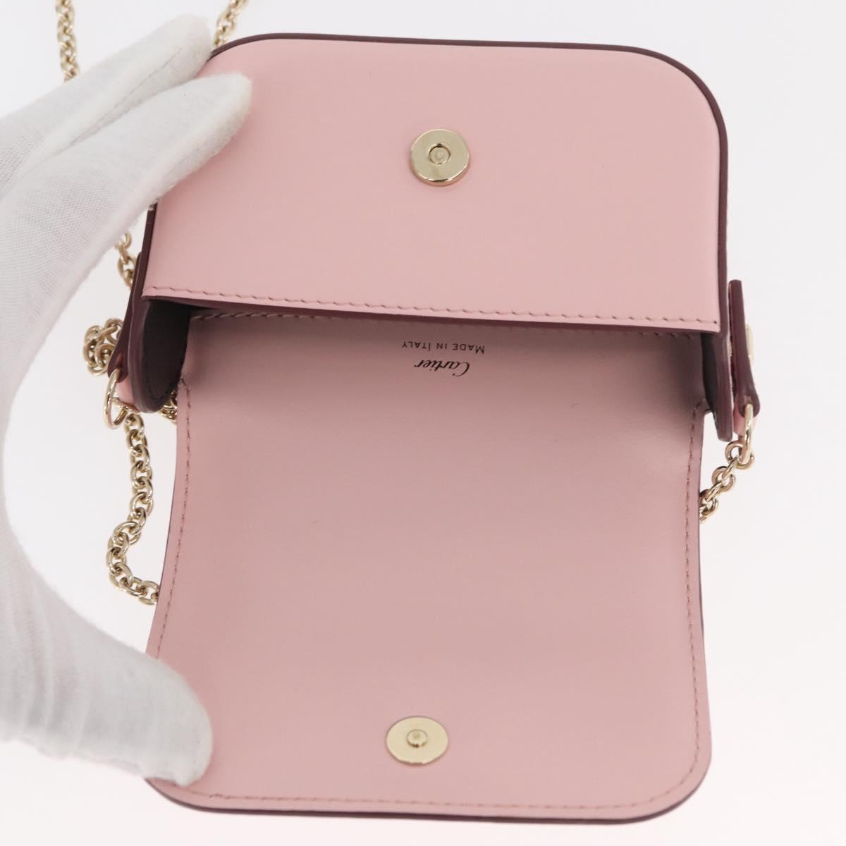CARTIER Chain Shoulder Bag Leather Pink Gold Auth 167176SM