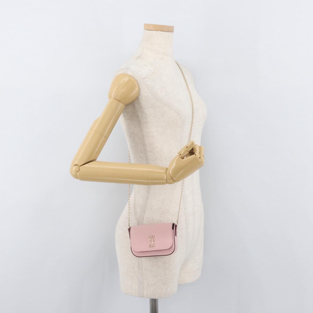 CARTIER Chain Shoulder Bag Leather Pink Gold Auth 167176SM
