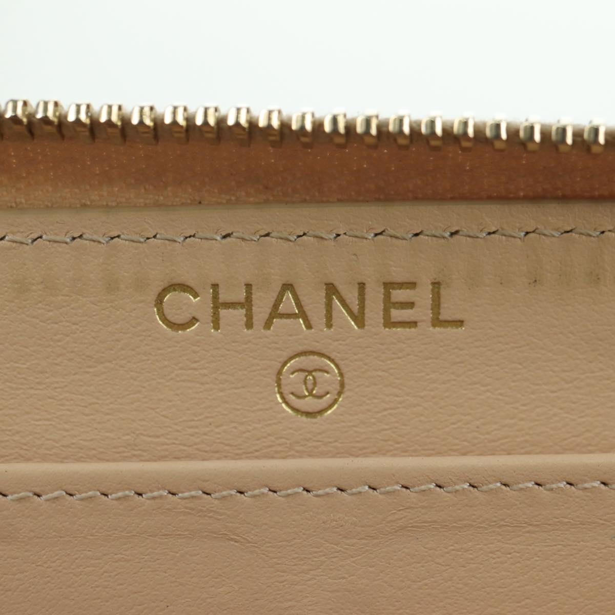 CHANEL Long Wallet Lamb Skin Beige Gold CC Auth 167178SAM