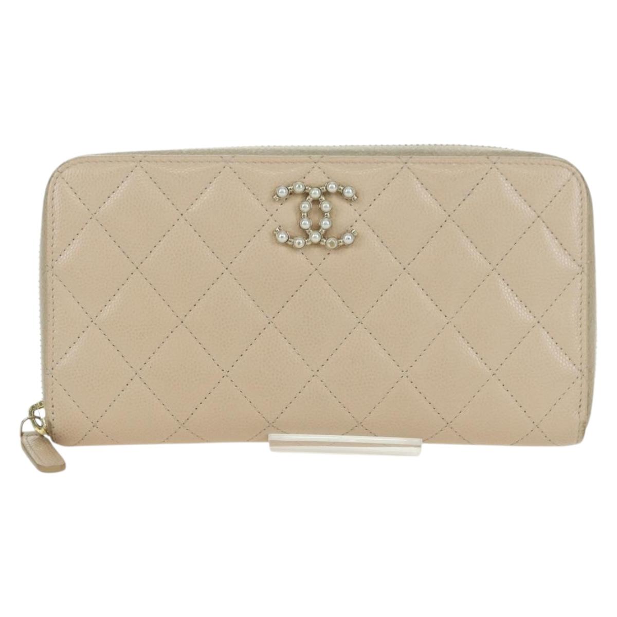 CHANEL Long Wallet Lamb Skin Beige Gold CC Auth 167178SAM