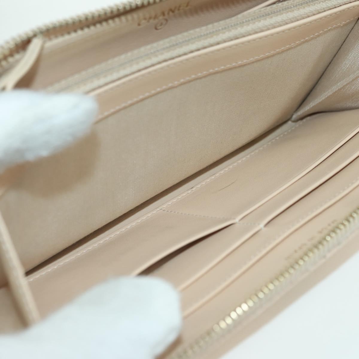 CHANEL Long Wallet Lamb Skin Beige Gold CC Auth 167178SAM
