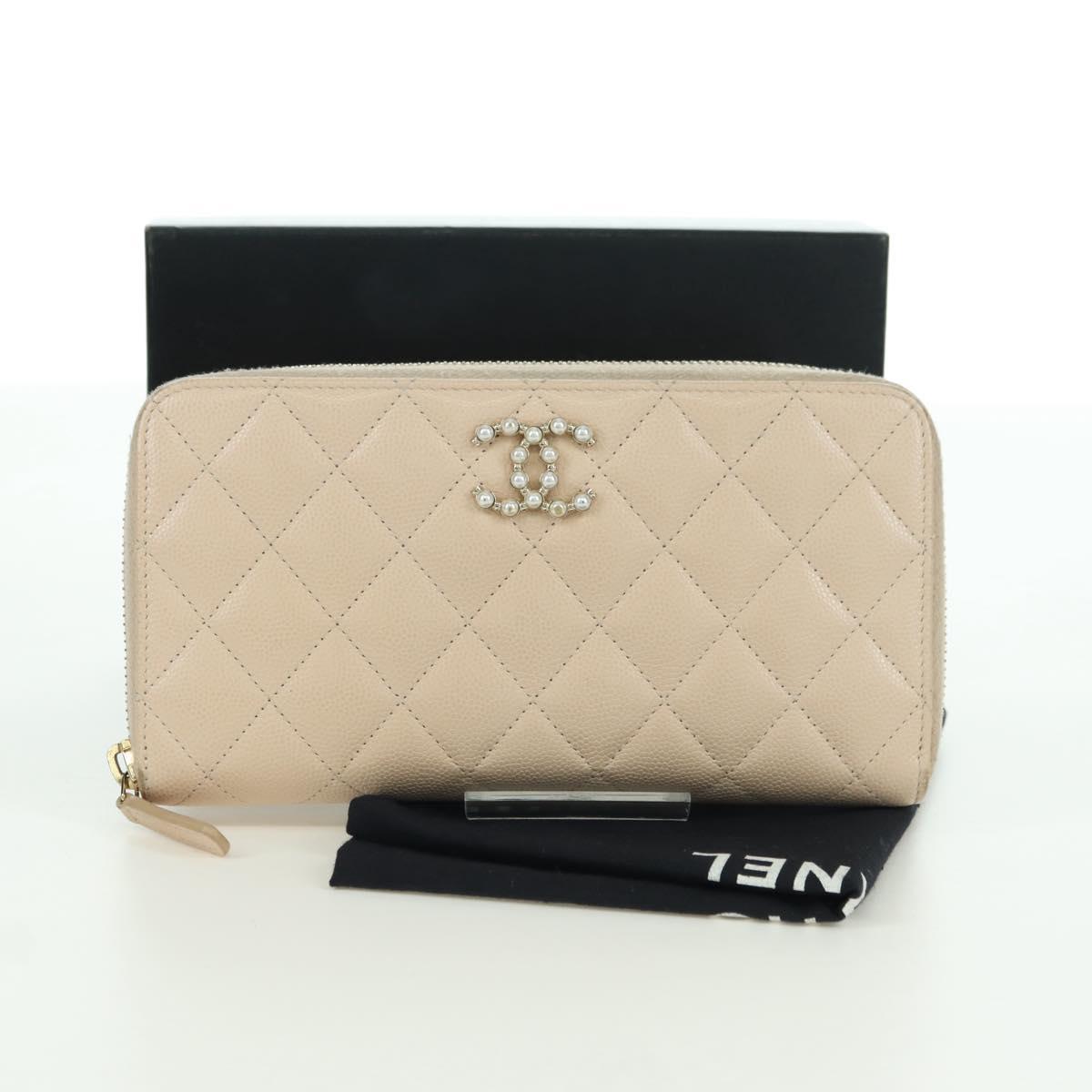 CHANEL Long Wallet Lamb Skin Beige Gold CC Auth 167178SAM