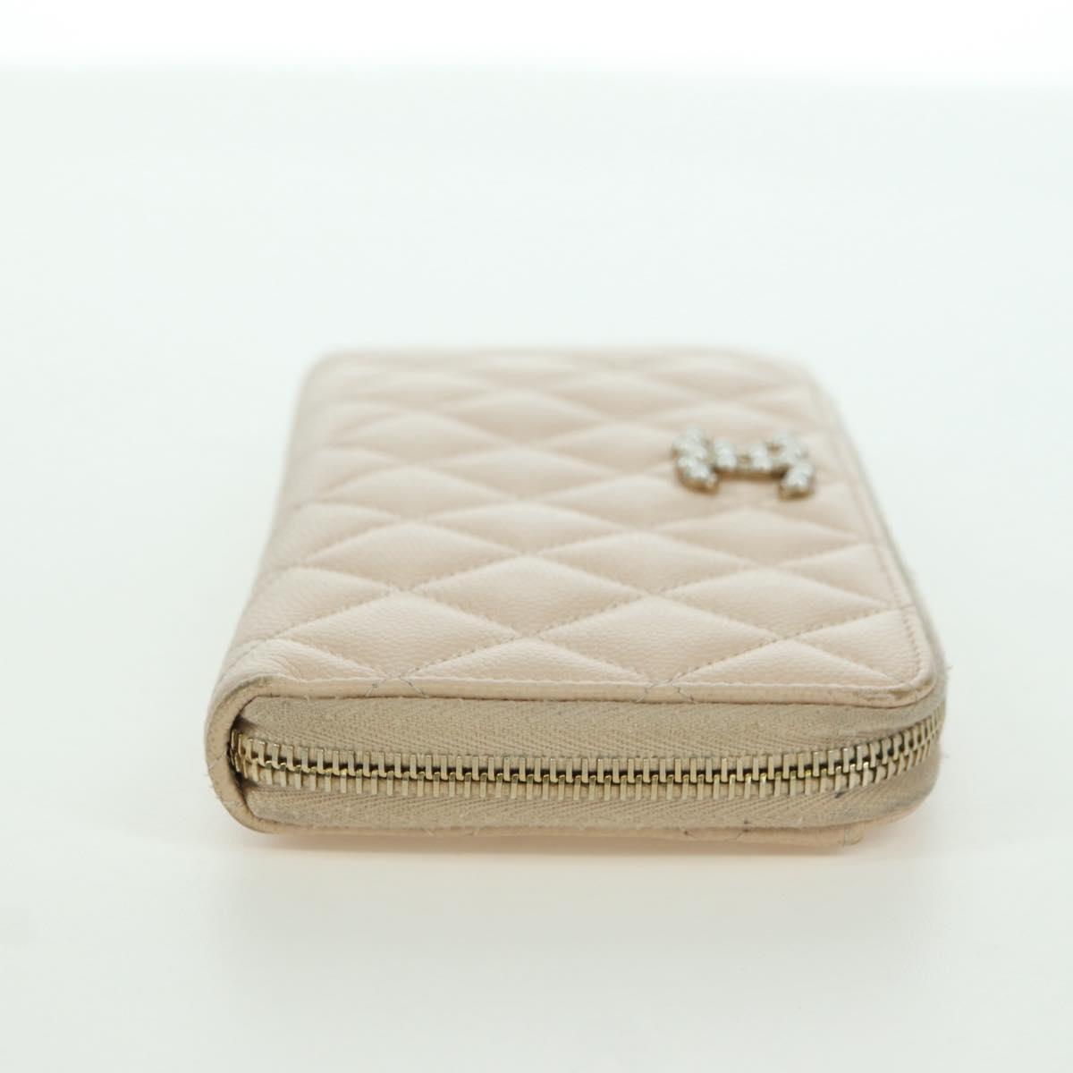 CHANEL Long Wallet Lamb Skin Beige Gold CC Auth 167178SAM