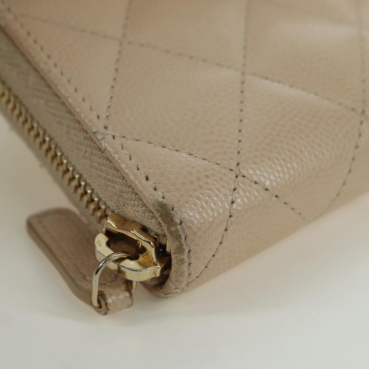 CHANEL Long Wallet Lamb Skin Beige Gold CC Auth 167178SAM