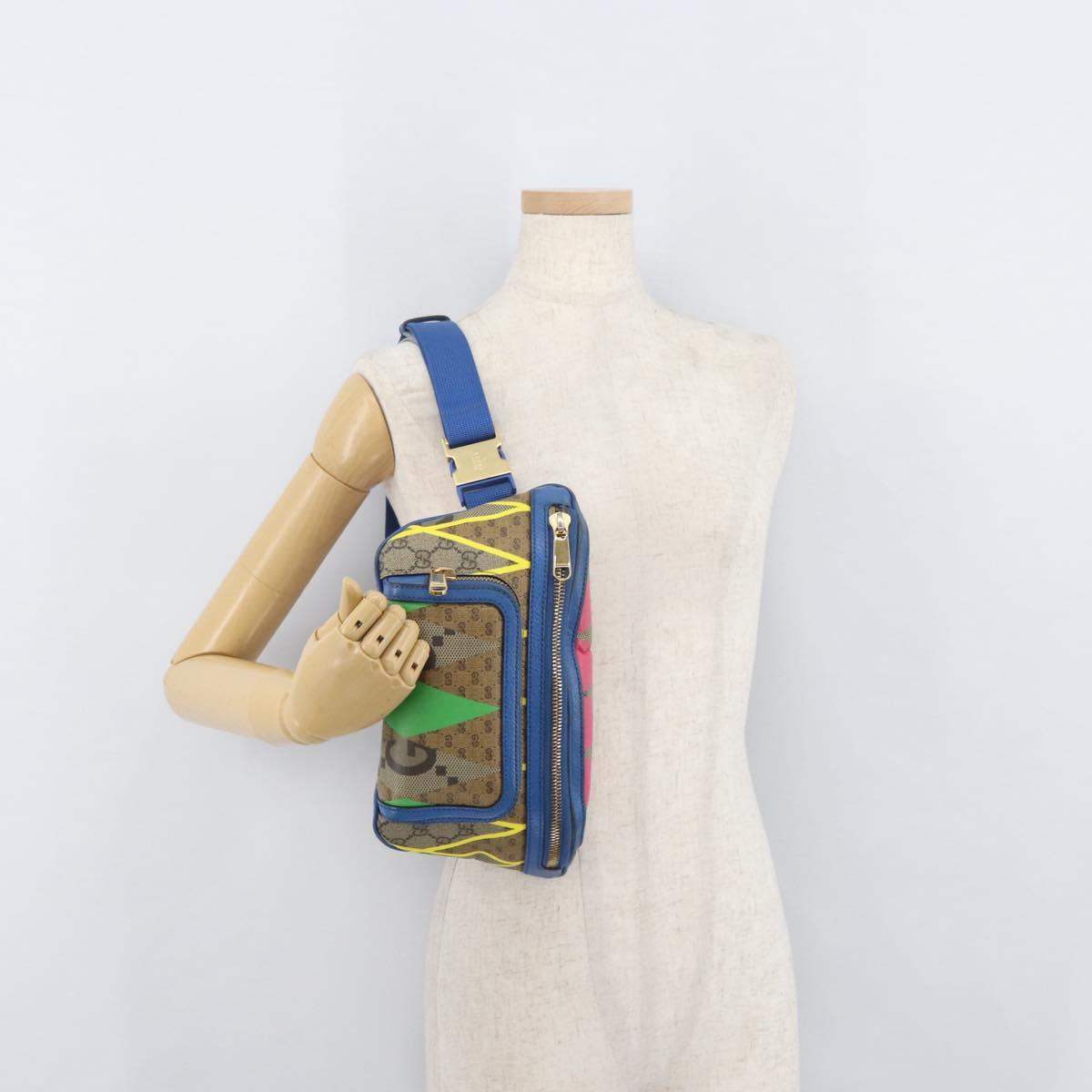 GUCCI GG Supreme Bum Bag PVC Multicolor Gold 733240 Auth 167180A