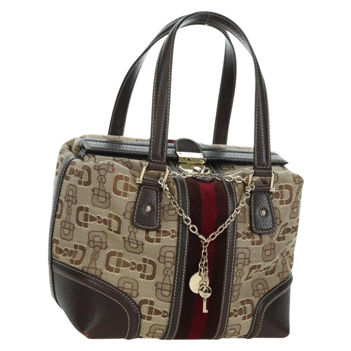 GUCCI Sherry Line Hand Bag Canvas Brown Gold 146002 Auth 167181V