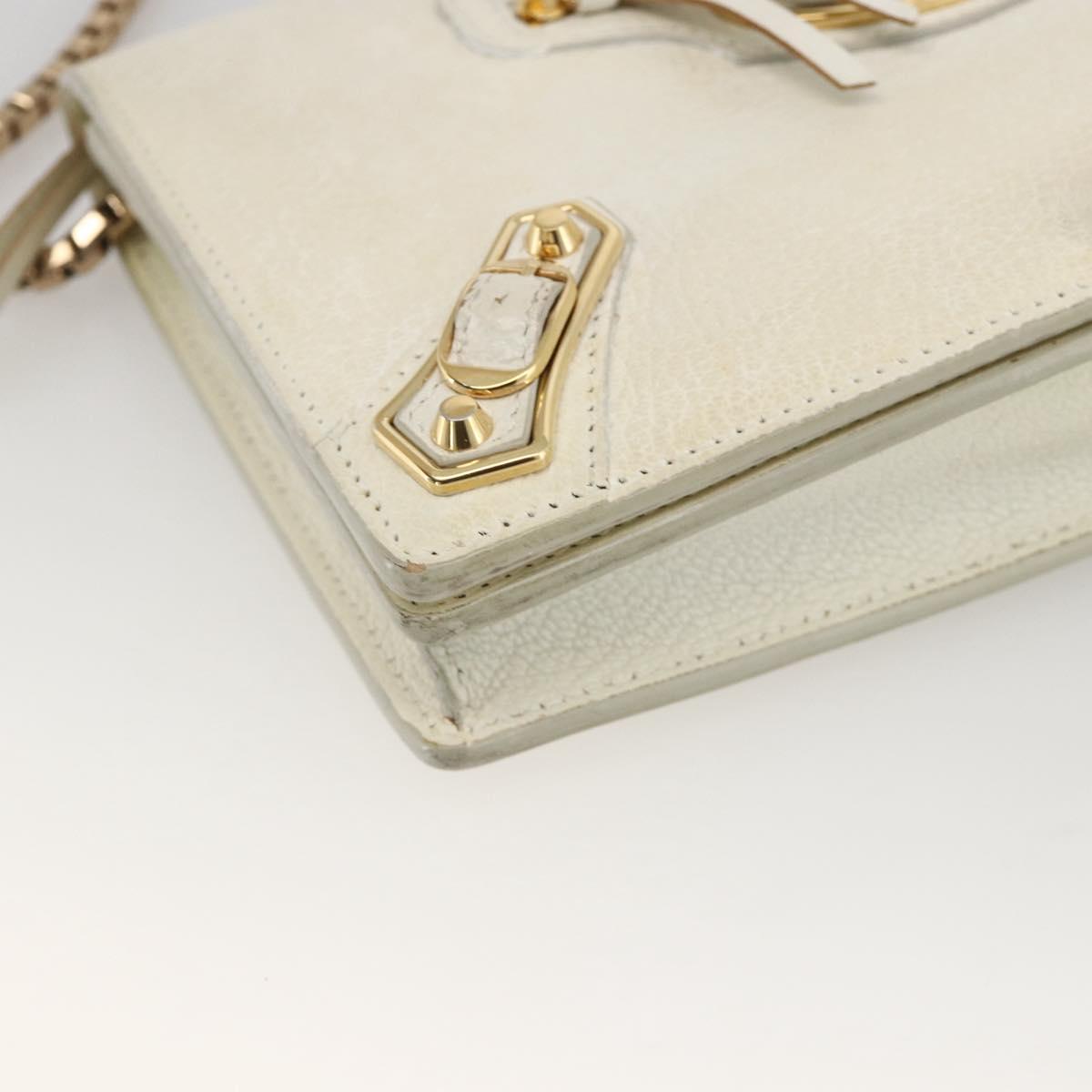 BALENCIAGA Chain Wallet Leather White Gold 444169 Auth 167209A