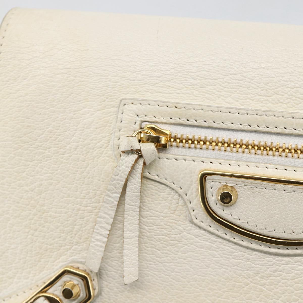 BALENCIAGA Chain Wallet Leather White Gold 444169 Auth 167209A