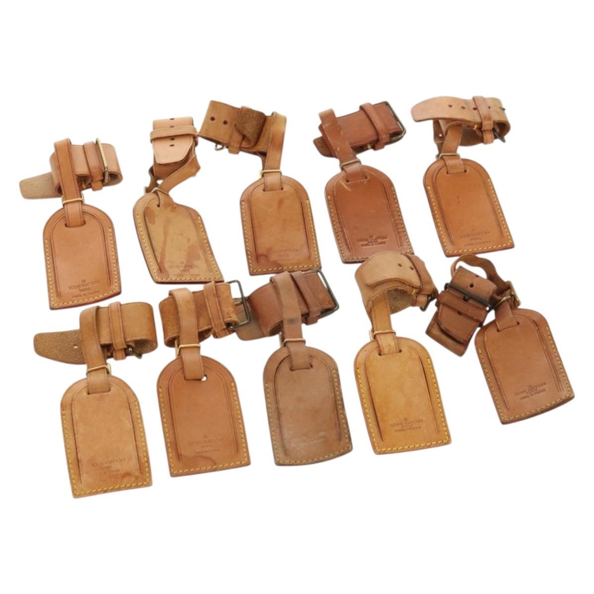 LOUIS VUITTON Powanie Name Tag Leather 10set Beige LV Auth 167219