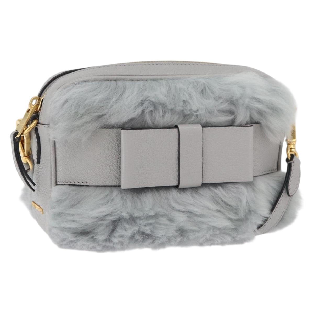Miu Miu Shoulder Bag Fur Gray Gold Auth 167236M